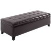 51" Tufted Faux Leather Storage Ottoman, Dark Brown