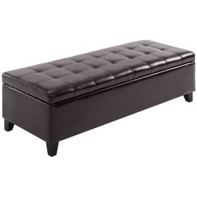 51" Tufted Faux Leather Storage Ottoman, Dark Brown