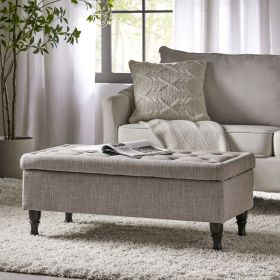 Tufted Velvet Storage Ottoman with Solid Wood Legs