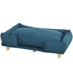 Raised Bed For Large Dogs, with Comfortable Cushion & Pine Legs, Dark Blue
