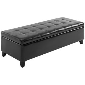Large Tufted Faux Leather Storage Ottoman, Black