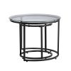 Set of 2 Modern Round Nesting Coffee Tables with Metal Frames & Glass Tops