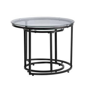 Set of 2 Modern Round Nesting Coffee Tables with Metal Frames & Glass Tops
