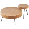 Set of 2 Round Wood Coffee Tables with Metal Legs, Natural