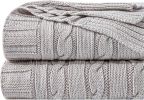 100% Cotton Cable-Knit Throw, Silver-Grey, 51x67"