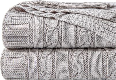 100% Cotton Cable-Knit Throw, Silver-Grey, 51x67"