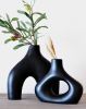Set of 2 Nordic Ceramic Vases, Black, 7.9"H