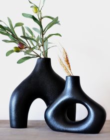 Set of 2 Nordic Ceramic Vases, Black, 7.9"H