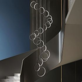 Modern 20-Ring High-Ceiling LED Chandelier
