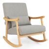 Upholstered Rocking Chair with Pillow and Rubberwood Frame