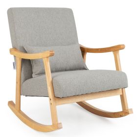 Upholstered Rocking Chair with Pillow and Rubberwood Frame