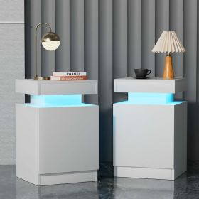 Set of 2 Modern Nightstands with LED lights & High-Gloss Surface