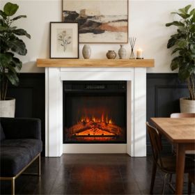 Modern Freestanding Mantel for Electric Fireplaces, White & Natural Wood
