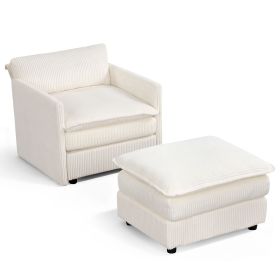 Oversized Accent Chair with Soft Corduroy Cushions & Ottoman