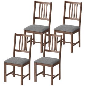 Set of 4 Dining Chairs, Upholstered Dining Room Chairs with Rubberwood Legs and Slat Backrest for Kitchen, Gray