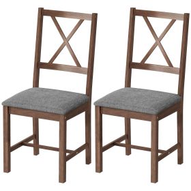 Set of 2 Upholstered X-Back Dining Chairs with Rubberwood Legs, Gray