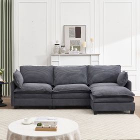 Modular Velvet L-Shaped 3-Seat Sofa with 1 Ottoman, 2 Lumbar Pillows