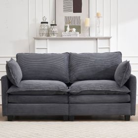 Modular Velvet L-Shaped 2-Seat Sofa with 2 Lumbar Pillows
