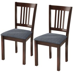 Set of 2 Linen Dining Chairs with Rubberwood Legs, Espresso Gray