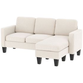 L-Shaped Sectional Sofa with Reversible Chaise or Ottoman, Cream White