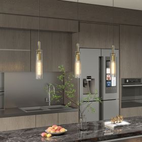 Set of 3 Modern Gold Pendant Lights with Striped Glass Shades