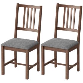 Set of 2 Upholstered Dining Chairs with Rubberwood Legs, Gray