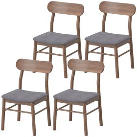 Set of 4 Upholstered Dining Chairs with Rubberwood Legs, Gray