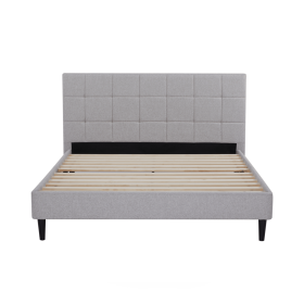 Eowynne Modern King-Size Upholstered Bed, Soft Light Grey