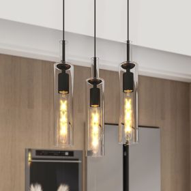 Set of 3 Modern Glass Adjustable Pendant Lights, Black (Bulbs Not Included)