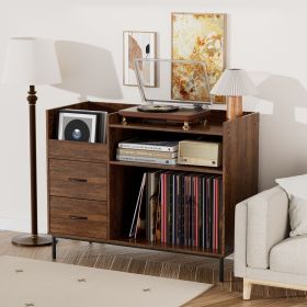 Mid-Century Modern Record Player Stand with Storage for 500+ Albums