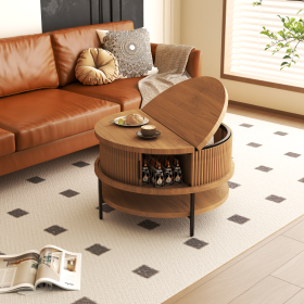 Contemporary Round Flip-Top Coffee Table with Sliding Doors & Hidden Compartment, 31.5"