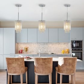 Set of 3 Modern 5" Chrome & Crystal Pendant Lights