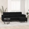Black Microfiber 3-Seater Sofa with Ottoman, 70.9"