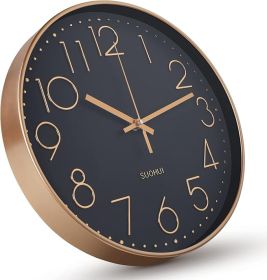 Modern Silent Wall Clock, Copper & Black