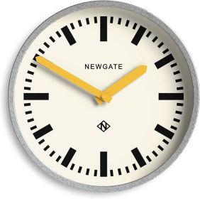 Modern Wall Clock, Galvanized Metal & White Face with Yellow Hands