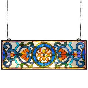 Tiffany-Style Stained-Glass Window Panel, 35.1" x 12.9"