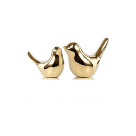 Set of 2 Small Bird Figurines, Gold