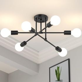 Modern Mid-Century Sputnik 6-Light Flush-Mount Chandelier, Black, 22"