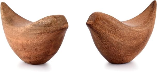 Set of 2 Acacia Wood Bird Figurines, Brown