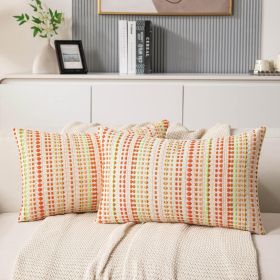 Set of 2 Orange Woven Lumbar Pillow Covers, 12x20"