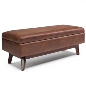 Owen Large Faux Leather Rectangular Storage Ottoman, Distressed Saddle Brown