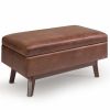 Owen Small Faux Leather Rectangular Storage Ottoman, Distressed Saddle Brown
