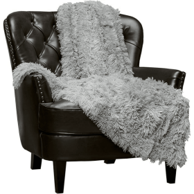 Premium Wolf Faux Fur Throw, Frost-Tip Black, 50" x 65"