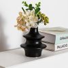 Set of 2 Small Modern Ceramic Vases, Matte Black, 6.7"H