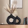 Set of 2 Modern Ceramic "Donut" Vases, Black
