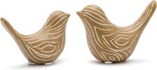 Set of 2 Small Ceramic Bird Figurines, Wood-Grain