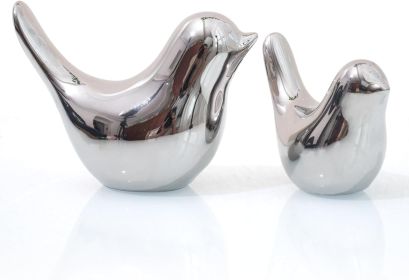 Set of 2 Small Bird Figurines, Silver