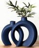 Set of 2 Interlocking Ceramic Vases, Matte Navy Blue