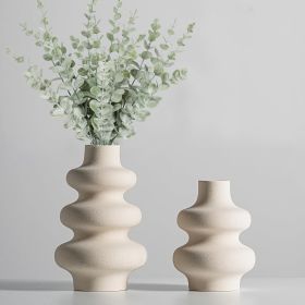 Set of 2 Modern Ceramic Vases, Off White, 8.7"H
