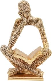 Sparkling Gold Reading Women Sculpture, Thinker Sculptures, Abstract Art Ornament